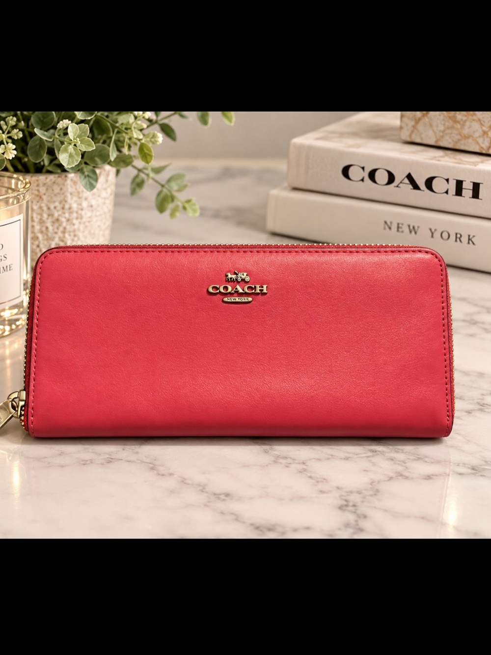 Coach Pink Leather Zip Around Wallet Accordion Long Wallet